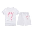 thumbnail image 1 of CAIXIA Girls Elastic Waist Shorts Set Girls Summer Outfit Set with Bow Print Candy Colored Short Sleeve Tee and Comfortable Shorts,12-13 Years, 1 of 4