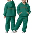 thumbnail image 1 of CAIXIA Girls Fall Outfits Size 7 Girls Long Sleeve Hooded Sweatsuit Set Warm Solid Pullover Top and Pants Casual Kids Outfit for Fall Winter,Dark Green, 1 of 7