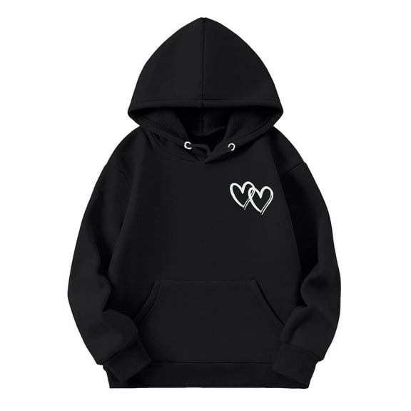 CAIXIA Girls Graphic Hoodies,Girl's Hoodie Long Sleeve Soft Sweatshirt Graphic Hoody Kids Cute Pullovers Top Clothes For Girls,7-8 Years,Black