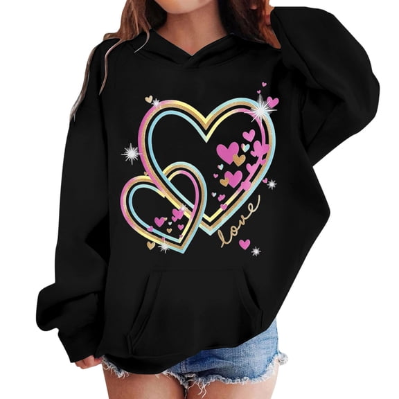 CAIXIA Girls Hoodie Sweatshirt for Kids and Teens, Long Sleeve Pullover Top with Pocket,10-Black