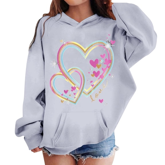 CAIXIA Girls Hoodie Sweatshirt for Kids and Teens, Long Sleeve Pullover Top with Pocket,10-Light Gray
