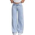 thumbnail image 1 of CAIXIA Girls Jeans Baggy Wide Leg Pants Stretch Denim Pants Elastic Wasit Fashion Casual Loose Vintage Trousers Streetwear with Pockets, 1 of 6