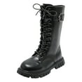 thumbnail image 1 of CAIXIA Girls Kids Boots Lace Up Side Zipper Combat Boots Faux Leather Motorcycle Riding Boot Lug Sole Low Heel Shoes,Black, 1 of 9