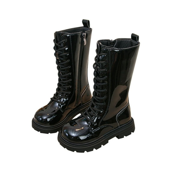 CAIXIA Girls Knee High Boots with Side Zipper Lace-up Sparkly Riding Shoes for Kids Party Christmas Holiday