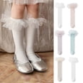 thumbnail image 1 of CAIXIA Girls Knee High Socks Kids White Ruffled Lace Tall Boot Cotton Princess Bow Frilly Dress Socks, 1 of 3