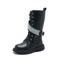 thumbnail image 1 of CAIXIA Girls Knee Lace Up Side Zipper Riding Boots Kids Fashion Mid Calf Combat Boots PU Leather Punk Goth Boot,6.5 -7 Years,X112-Black, 1 of 7
