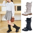 thumbnail image 1 of CAIXIA Girls Lace Up Riding Boots Mid Calf Side Zipper Fashion Round Toe Pu Leather Combat Boots Punk Goth Lug Sole Boot Back To School Winter Riding Boots, 1 of 9