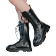 thumbnail image 1 of CAIXIA Girls Lace Up Riding Boots Mid Calf Combat Boots Pu Leather Side Zipper Punk Goth Boot Fall Boots, 1 of 7