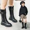 thumbnail image 1 of CAIXIA Girls Lace Up Riding Boots Mid Calf Combat Boots Pu Leather Side Zipper Punk Goth Boot Fall Boots, 1 of 6