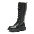 thumbnail image 1 of CAIXIA Girls Lace Up Riding Boots Mid Calf Combat Boots Pu Leather Side Zipper Punk Goth Boot Fall Boots, 1 of 7