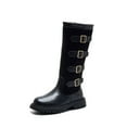 thumbnail image 1 of CAIXIA Girls Leather Lace Up Knee High Boots with Side Zipper Fashion Comfortable Round Toe Low Heel Combat Riding Boots Winter Tall Boots Little Kid/Big Kid,10.5-11 Years,X113-Black, 1 of 7