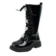 thumbnail image 1 of CAIXIA Girls Leather Lace Up Knee High Boots with Side Zipper Fashion Comfortable Round Toe Low Heel Combat Riding Boots Winter Tall Boots Little Kid/Big Kid,7-8 Years,X1112-Black, 1 of 8