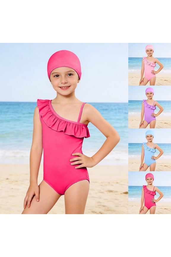 Girls One Piece Swimsuit Spaghetti Strap Girls Dress Up Clothes Floral Print Cut Out Ruffle Ruched Girls Swimsuit Stretch Girl Swimwear Swim Suit,9-10 Years