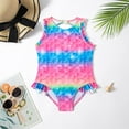 thumbnail image 1 of CAIXIA Girls One Piece Swimsuits Adjustable Straps Girls Bathing Suits Color Block Cut Out Ruffle Ruched Girls Swimsuit Cover Up Comfortable Padded Swimwear,10-12 Years, 1 of 7