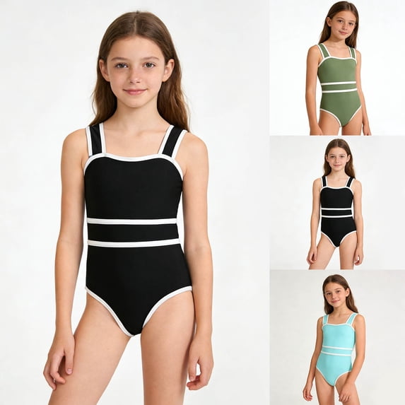 CAIXIA Girls One Piece Swimsuits Adjustable Straps Bathing Suit Cute Pattern Print Cut Out Modest Ruched Girls Swimsuit Size 7 Stretchy Mesh Summer Swimwear,13-14 Years