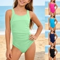 thumbnail image 1 of CAIXIA Girls One Piece Swimsuits Adjustable Wide Straps Girls Bathing Suits Color Block Bow Back Cute Ruffle Girls Swimsuits Size 10-12 Comfortable Girls Swimwear,8-9 Y, 1 of 5