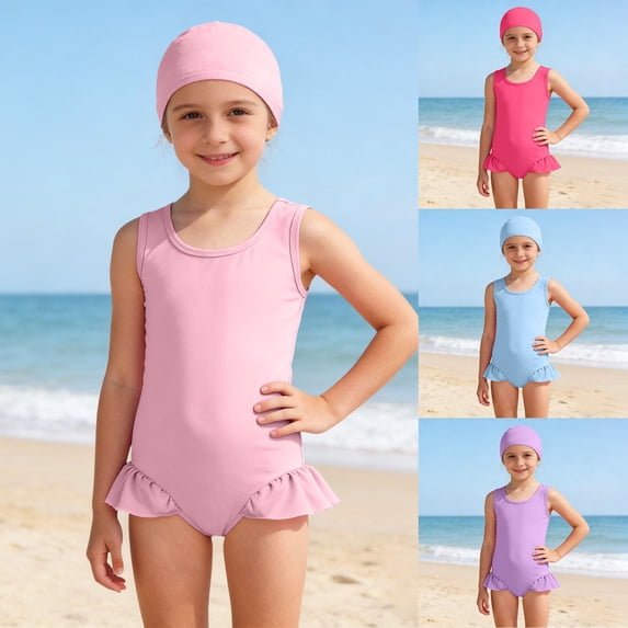 CAIXIA Girls One Piece Swimsuits Drawstring Bathing Suit Colorful Contrast Cutout Modest Ruched Girls Swimsuit Sparkly for Swim Team Beach Swimwear,7-8 Years