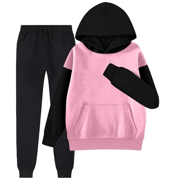 CAIXIA Girls Outfits Size 10-12 Girls Casual Long Sleeve Hoodie and Jogger Pants Outfit Set Comfortable Lightweight Playwear,Pink