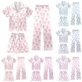 thumbnail image 1 of CAIXIA Girls Pajama Set Pants 3pcs Cute Print Summer Silk Pajamas Short Sleeve with Shorts & Long Pants Comfort Sleepwear Lounge Set 3pjs Nightwear,-Sky Blue, 1 of 3