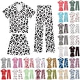 thumbnail image 1 of CAIXIA Girls Pajama Sets Size 10-12 3 Piece Cute Button Down Silky Lounge Sets Short Sleeve Long Pants with Shorts Satin Pjs Sleepwear Lounge for Kids Pjs Clothes,72-Multicolour, 1 of 7