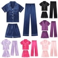 thumbnail image 1 of CAIXIA Girls Pajama Sets Size 14-16 3pcs Summer Button Down Silk Pajamas Set Short Sleeve Long Pants with Shorts Girls Sleepwear Lounge Set Pjs Clothes,80-Light Pink, 1 of 3