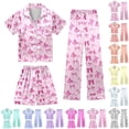 thumbnail image 1 of CAIXIA Girls Pajamas Size 10 3pcs Cute Button Down Silk Pajamas Plus Size Short Sleeve with Shorts & Long Pants Comfort Sleepwear Loungewear Clothes Outfit with Pockets Loung Sets,35-Beige, 1 of 3