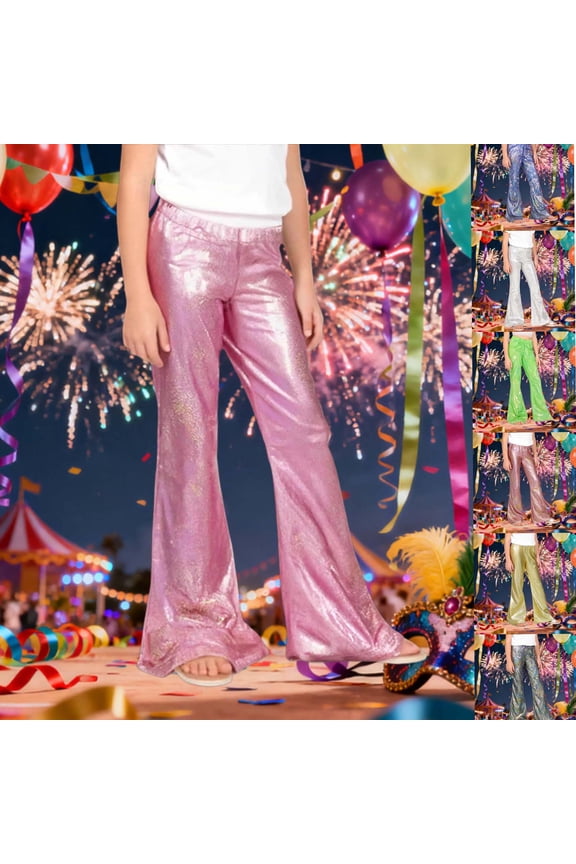 Girls Sequin Pants Sparke Trouser Glitter Dance Bell Bottoms