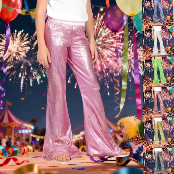 CAIXIA Girls Sequin Pants Sparke Trouser Glitter Dance Bell Bottoms