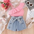 thumbnail image 1 of CAIXIA Girls Summer Clothes Bow Short Sleeve T-Shirt and Denim Skirt Shorts Set Outfits, 1 of 5