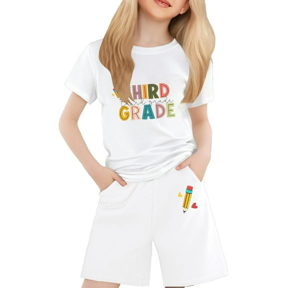 CAIXIA Girls Summer Clothes Sets Girls Casual Two Piece Outfit Set Printed Round Neck Top and Comfy Pants Playwear for Everyday School Wear,3-4 Years