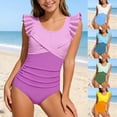 thumbnail image 1 of CAIXIA Girls Swimsiut One Piece Drawstring Bottoms Bathing Suits Contrast Trim Crossback Ruched Girls Swimsuit Quickdry Mesh Summer Swimwear,7-8 Y, 1 of 5