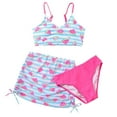thumbnail image 1 of Girls Swimsuit 3 Piece Stretch Girls Bathing Suit&nbsp;cover Up Tie-Straps Tropical Printed Girls' Bikini Sets Ruffle Ruched Ribbed Tankini with Shorts Swimwear with Skirt, 1 of 8