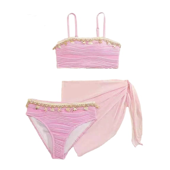 Girls Swimsuit 3 Pieces Lightweight Girls Bathing Suit Adjustable Wide Straps Floral Print Bikini Top Modest Ruched Cut Out Tankini for Girls Girls Swimwear with Skirt