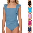 thumbnail image 1 of CAIXIA Girls Swimsuit Ruffle One Piece Spaghetti Strap Teen Bathing Suit Colorful Contrast Cut Out Ruched Girls Swimsuit Quickdry Girls Swimwear,11-12 Years, 1 of 4