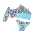 thumbnail image 1 of Girls Swimsuit Size 7 3 Piece Stretch 4t Bathing Suits for Girls Cover Up Slit Skirt Hawaiian Girls' Bikini Sets Ruffle Ruched Cutout Tankini Sets Mermaid Girls Swimwear, 1 of 4