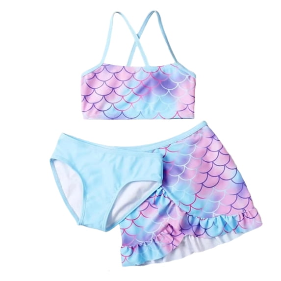 Girls Swimsuit Size 8 3 Piece Quick Dry Bathing Suits Adjustable Strap Colorful Contrast Teen Bikini Ruffle Ruched Cut Out Tankini Girl Swimwear Swim Suit