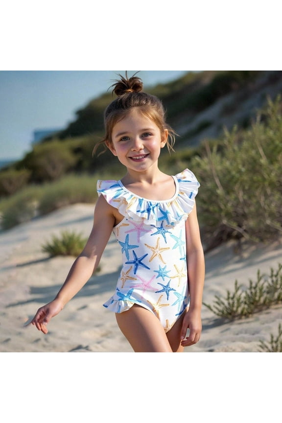 Girls Swimsuit Teen Girl One Piece Drawstring Bottoms Bathing Suits Bow Back Ruffle Ruched Girls Swimsuit Quick Dry Girls' Swimwear,5-6 Years