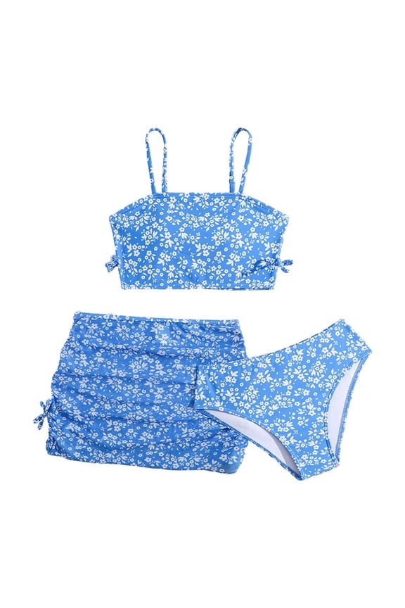 Girls Swimsuits Size 10-12 3 Pieces Stretch Toddler Bathing Suit Girl Adjustable Straps Contrast Trim Bikini Ruffle Ruched Ruched Side Girls Swimwear Tankini Mesh Summer Swimwear