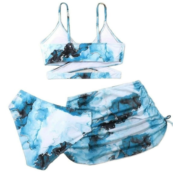 Girls Swimsuits Size 10-12 3pcs Quickdry Bathing Suit Girls Adjustable Straps Color Block Bikini Sets for Teen Girls Ruffle Ruched Cut Out Tankini for Girls for Swim Team Beach Swimwear