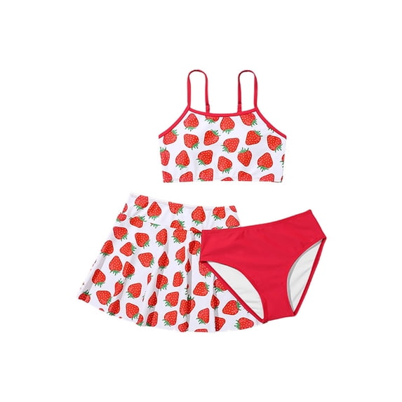 Girls Tankini Swimsuit 3-Piece Quick Dry Bathing Swim Suit Drawstring Tropical Printed Bikini Set Ruffle Ruched Ruched Side Tankini with Shorts Padded Swimwear with Cover Up Skirt