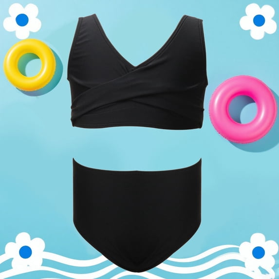 CAIXIA Girls Tankini Swimsuits 2 Piece Bikini Set Cutout Girls Tankini Swimsuit Color Block Bathing Suits for Girls Drawstring Tankini with Chest Pad Swimwear with Cover Up Beach Skirt
