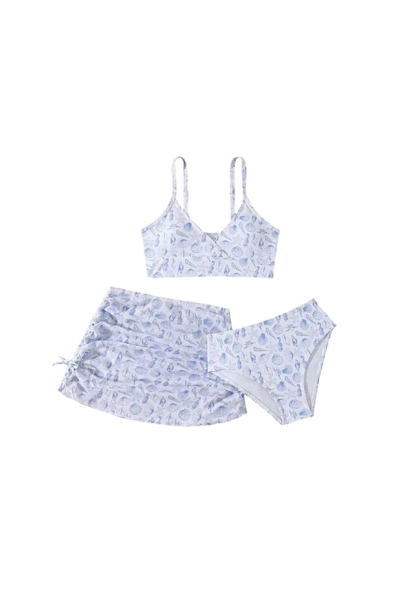 Girls Tankini Swimsuits Size 14-16 3-Piece Quick-Dry Girls Bathing Suit Adjustable Strap Contrast Trim Bikini Set Modest Ruched Cutout Tankini for Girls Mesh Summer Swimwear