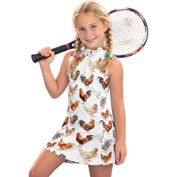CAIXIA Girls Tennis Dress Sleeveless Golf Outfit 1/4 Zip with Pockets Kids 4-15Y Athletic Summer Sport
