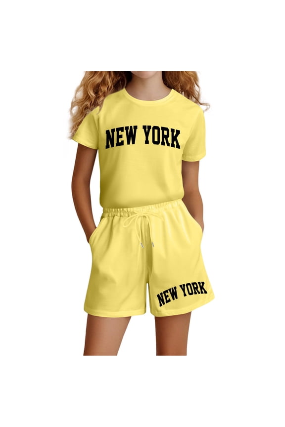 Girls Two Piece Sets Short Sleeve Girls Summer Casual Outfit Set Short Sleeve Graphic Tee and Pocket Shorts Comfort Playwear,11-12 Years