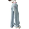 thumbnail image 1 of CAIXIA Girls Wide Leg Jeans Straight Leg Stretch Denim Pants Elastic Wasit Elastic Y2k Trendy Trousers Trendy Pants Kids Clothes with Pockets, 1 of 8