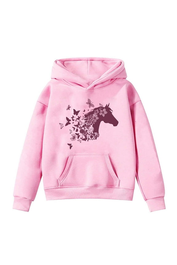 Graphic Hoodies For Teen Girls,Kids Horse Print Long Sleeve Hoodies,13-14 Years,Pink