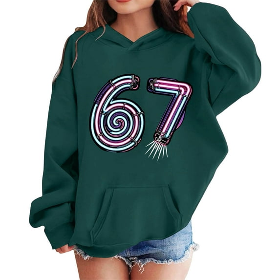 CAIXIA Graphic Hoodies Y2k 6 7 Six Seven Funny Sweatshirt Tops Long Sleeve Shirts Kids Sports Graphic Pullover Athletic Thermal Fuzzy Hooded 2026,Dark Green