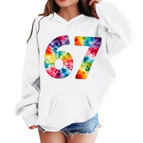CAIXIA Graphic Hoodies Y2k Six Seven Six Seven Sweatshirt Long Sleeve Going Out Tops Sports Graphic Pullover Fashion Hooded,White