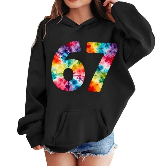 CAIXIA Graphic Hoodies for Teen Girls Six Seven Funny Sweatshirt Tops Long Sleeve Tops Pullover Tops Fall Clothes for Teen Boy,Black