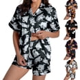 thumbnail image 1 of CAIXIA Halloween Womens Satin Pajama Set 2 Piece Button Down Short Sleeve Shorts Pjs Set Ghost Pumpkin Print Lounge Set Soft Collar Sleepwear, 1 of 9